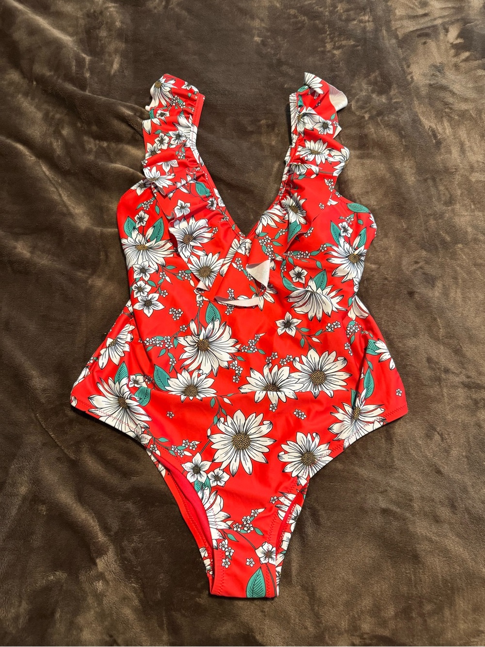 Jessica Simpson Red Floral Ruffle Strap One-Piece Swimsuit for Kids